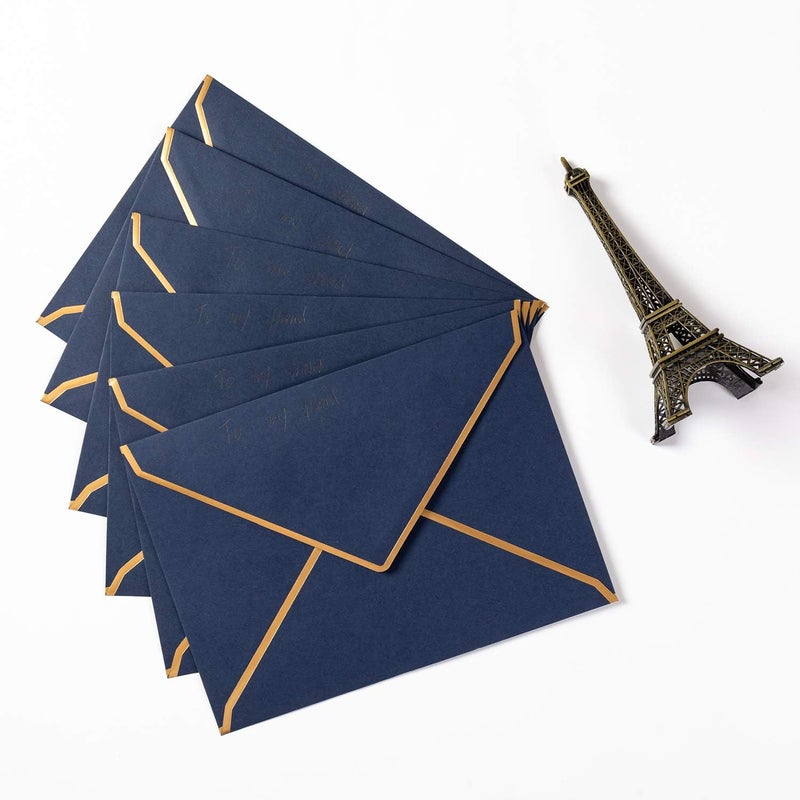 Homtable 100 Pack Navy Blue A7 Envelopes 5 x 7 Card Envelopes V Flap with Gold Border for Office, Wedding Gift Cards, Invitations, Graduation, Baby Shower, Parties (5.32 x 7.28 Inches, Navy Blue) - Image 5